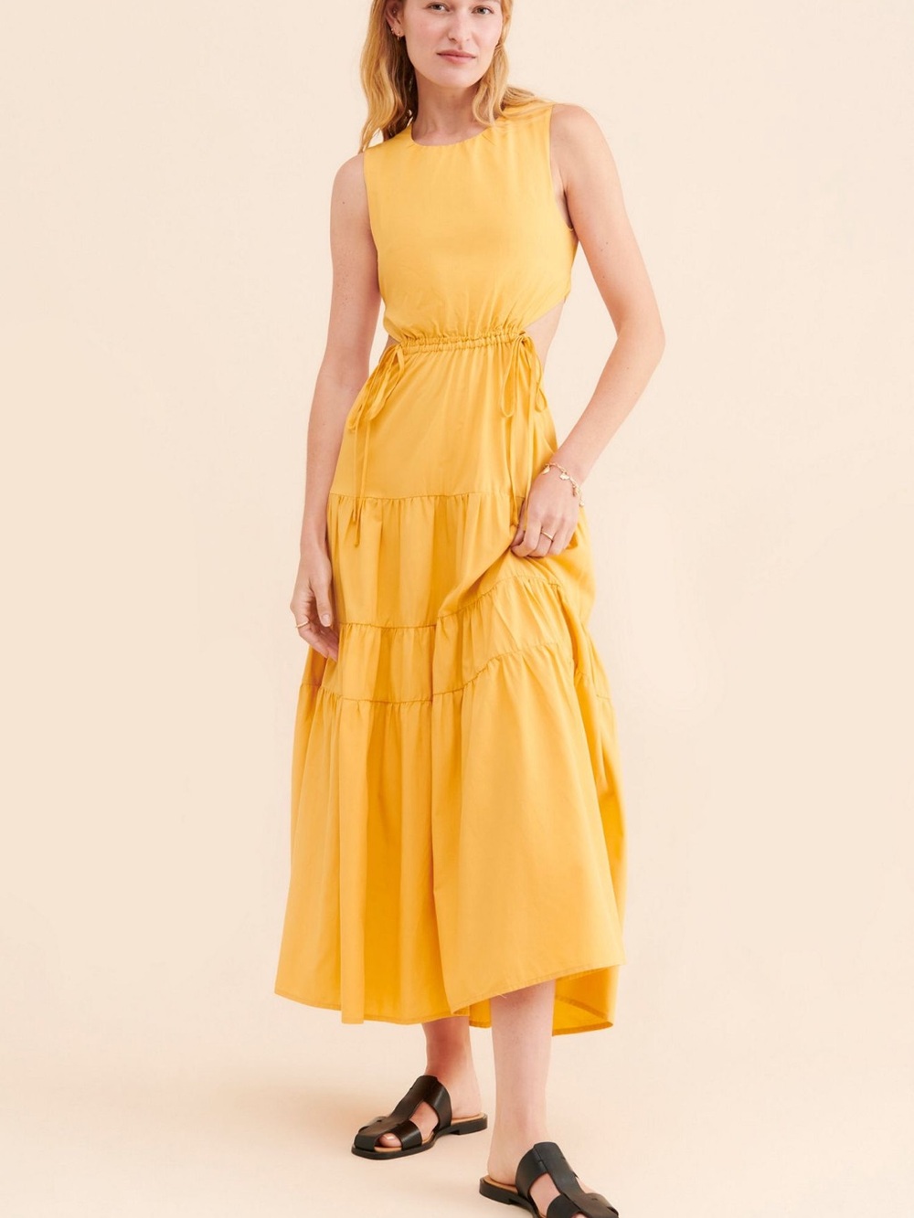 Anthropologie Moon River Yellow Tiered Maxi Dress